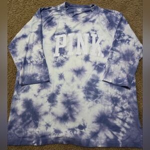 PINK Victoria's Secret XL Tie Dye Spellout Quarter Sleeved Tee